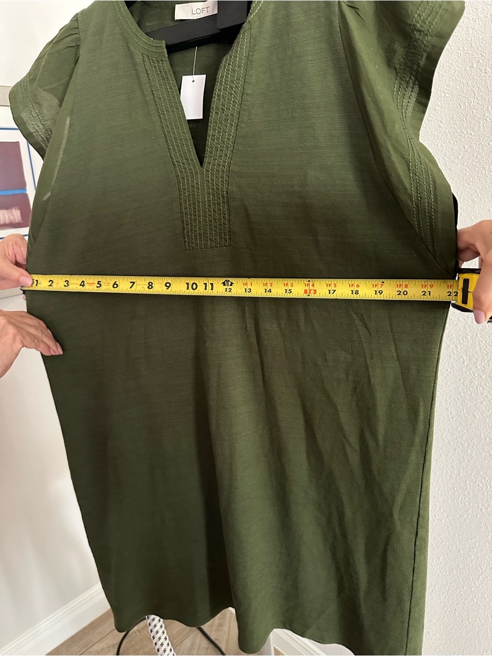 LOFT Olive Green Short-Sleeve V-Notch Tunic - Picture 4 of 5